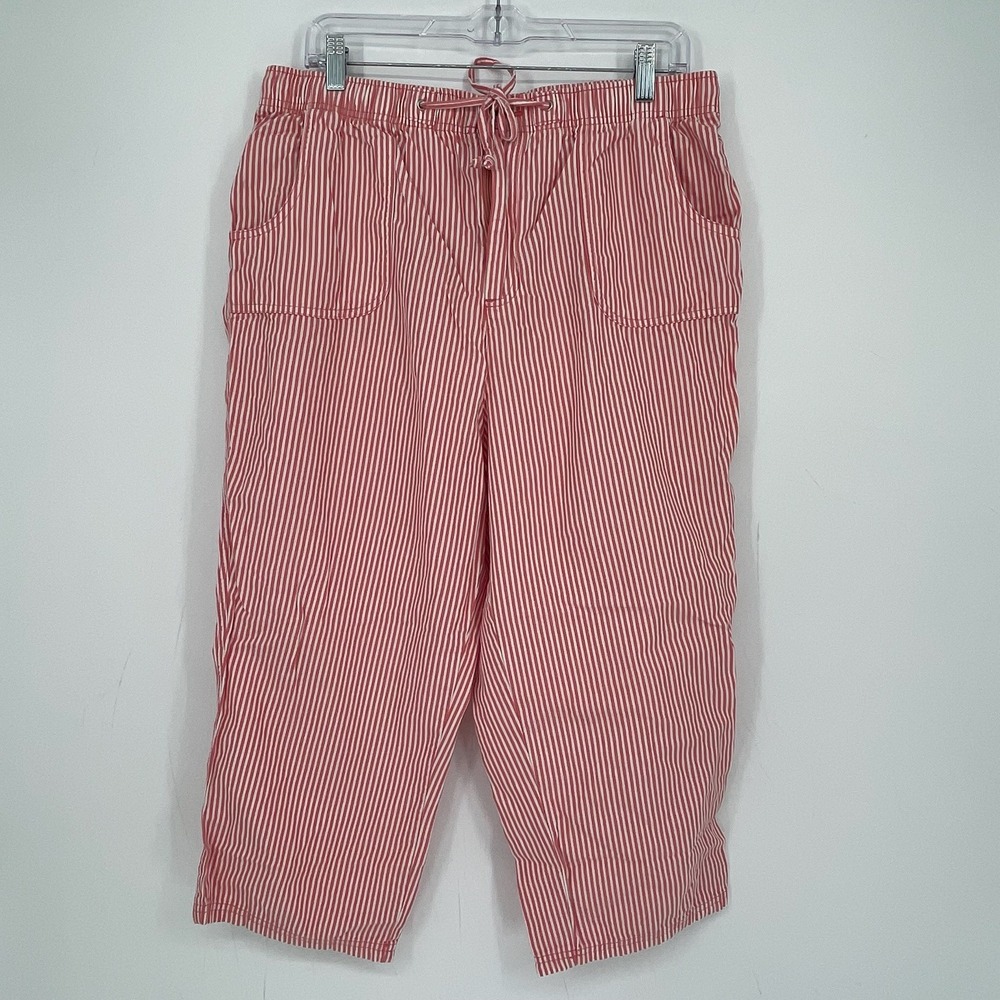 Baxter & Wells Women's Red Striped Seersucker Relaxed Crop Pants Plus Size 14